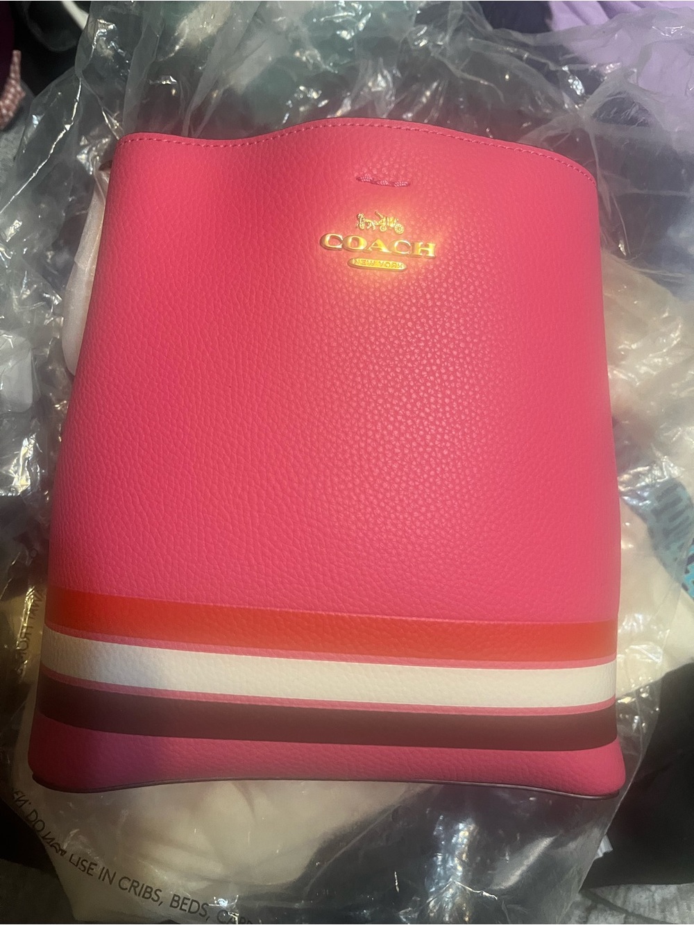 Coach Hot Pink Pebbled Leather Crossbody with Striped Accent